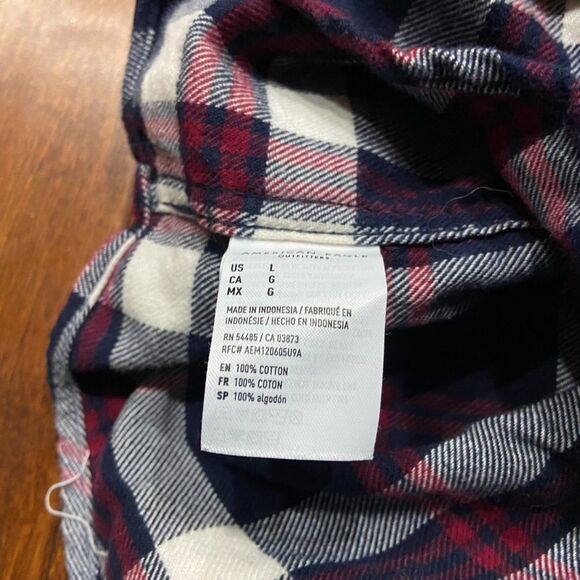American Eagle Outfitters Vtg Flannel Button Front Plaid Navy Red Men's Large - Picture 6 of 8